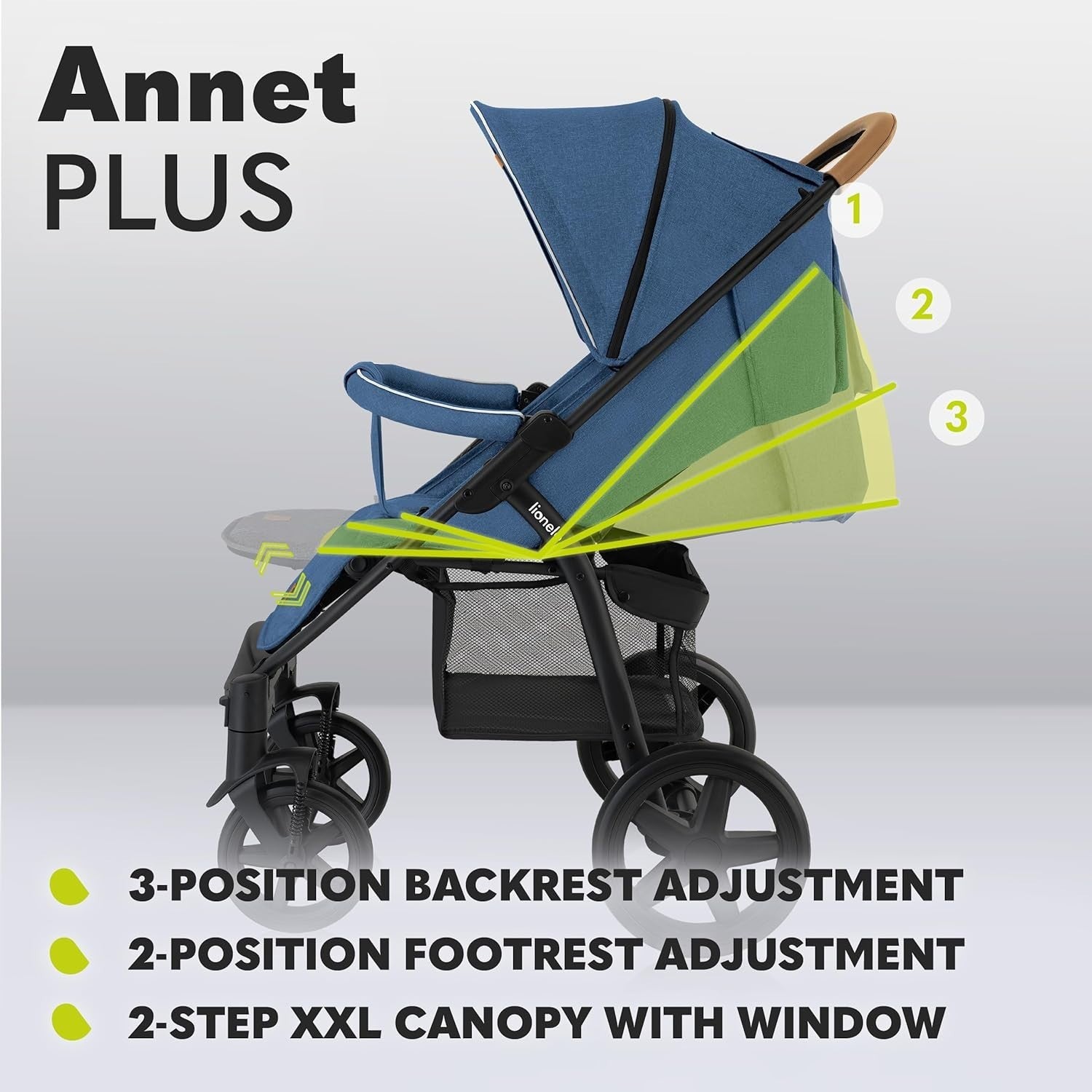 All Terrain Pushchair Newborn–4Y 22kg Foldable Stroller XXL Hood Blue