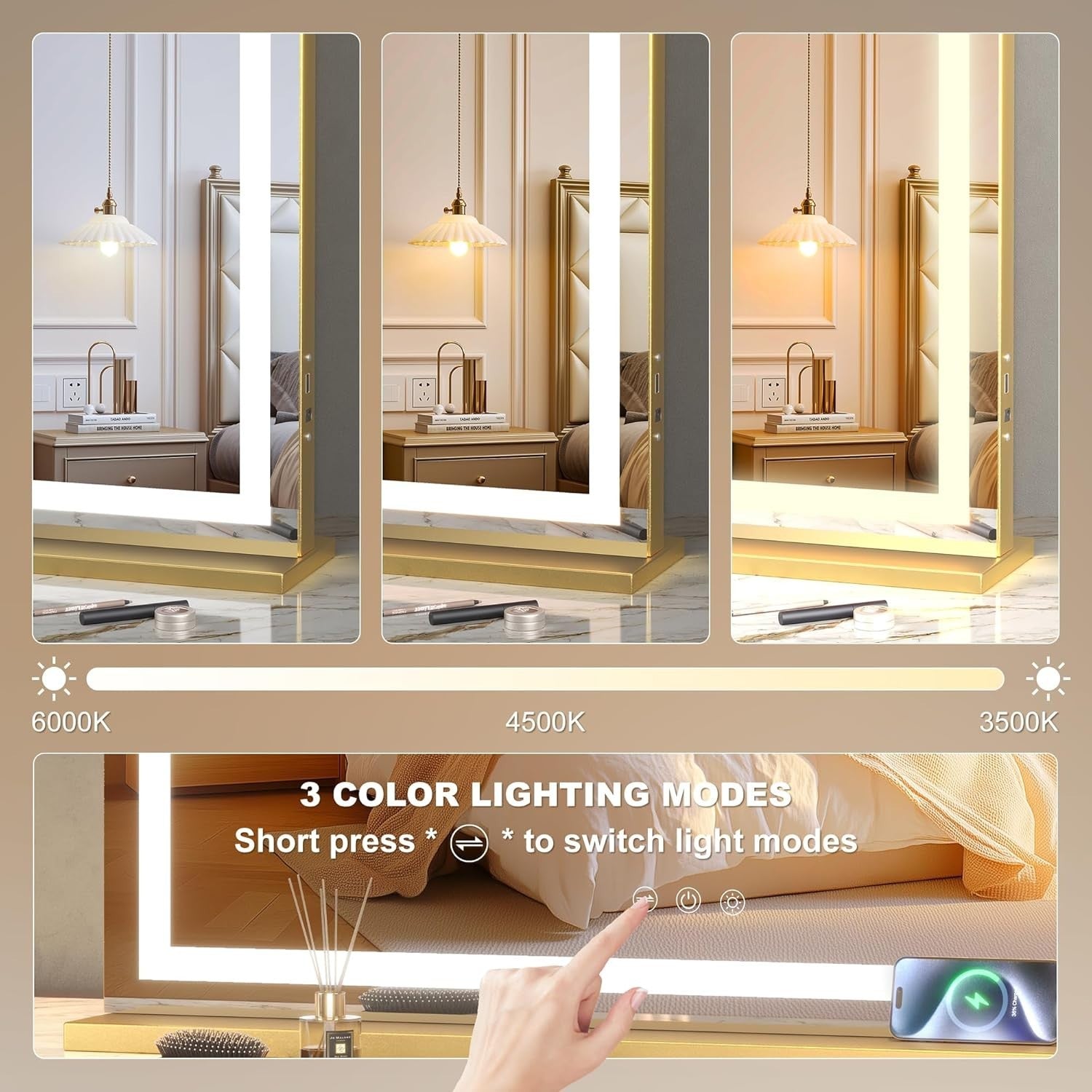 LED Vanity Mirror 80x55cm Lighted Makeup Touch Control Dimmable Lamp
