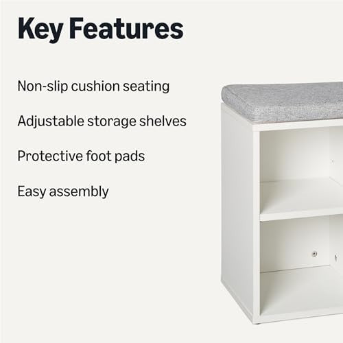 White Shoe Storage Bench with Cushion Seat 6 Compartment Adjustable Shelves