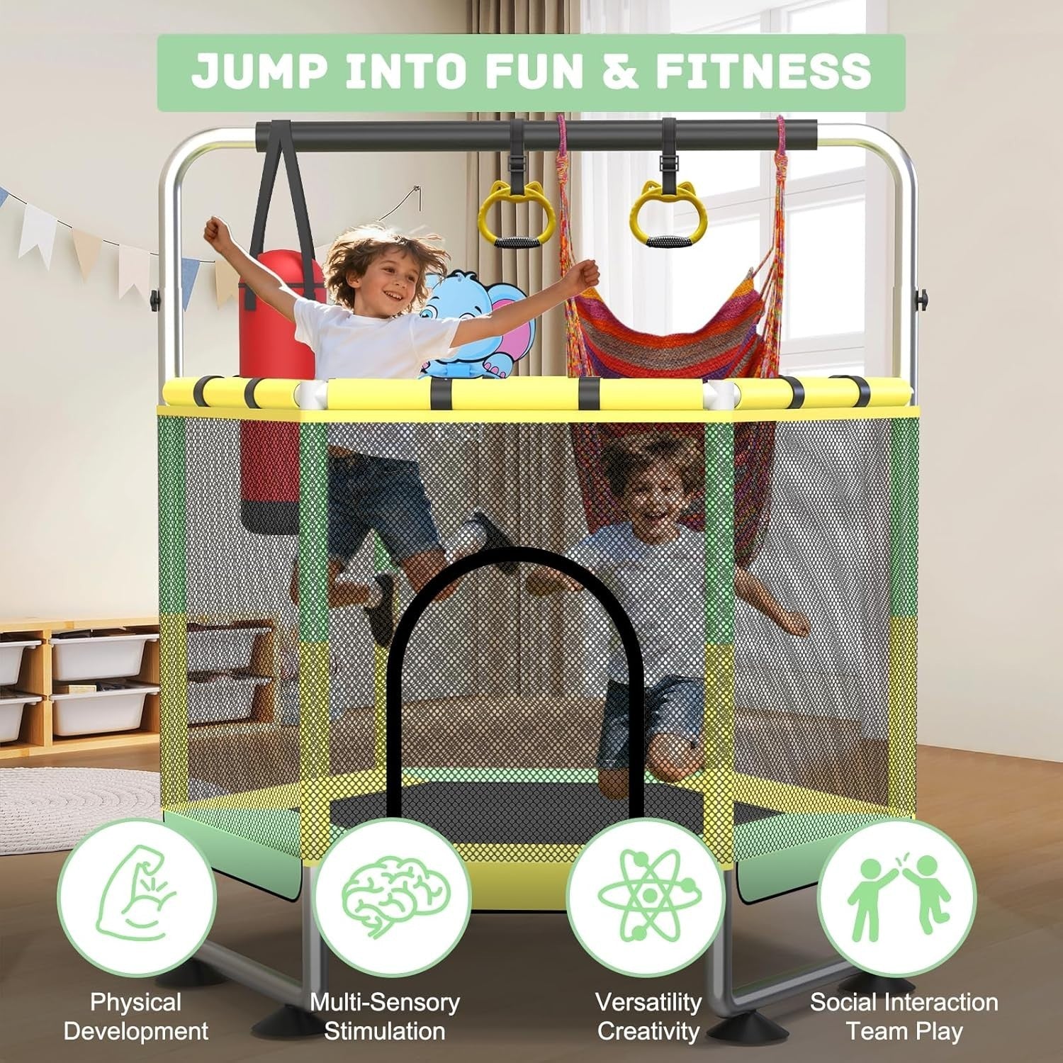 Kids Indoor Outdoor Rebounder Trampoline with Safety Net 60in Ages 3–8