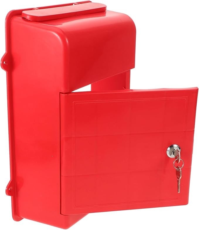 Wall Mounted Lockable Mailbox Red Polypropylene Secure Outdoor Post Box 34.5cm