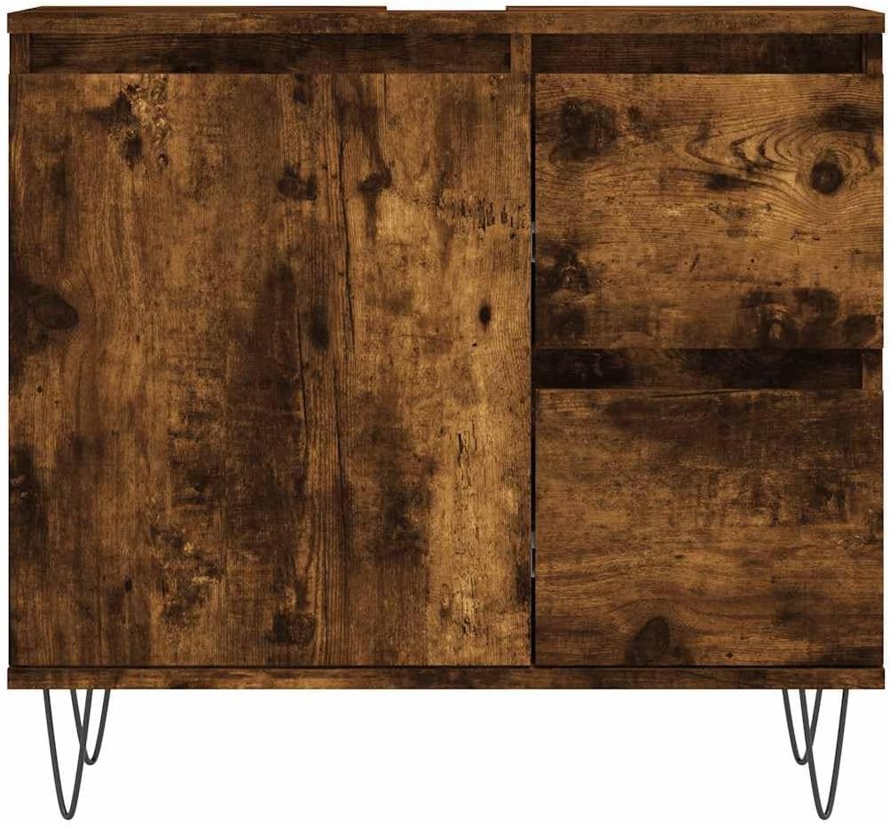 Smoked Oak Bathroom Vanity Cabinet 65cm Under Sink Storage Unit Cupboard Drawers