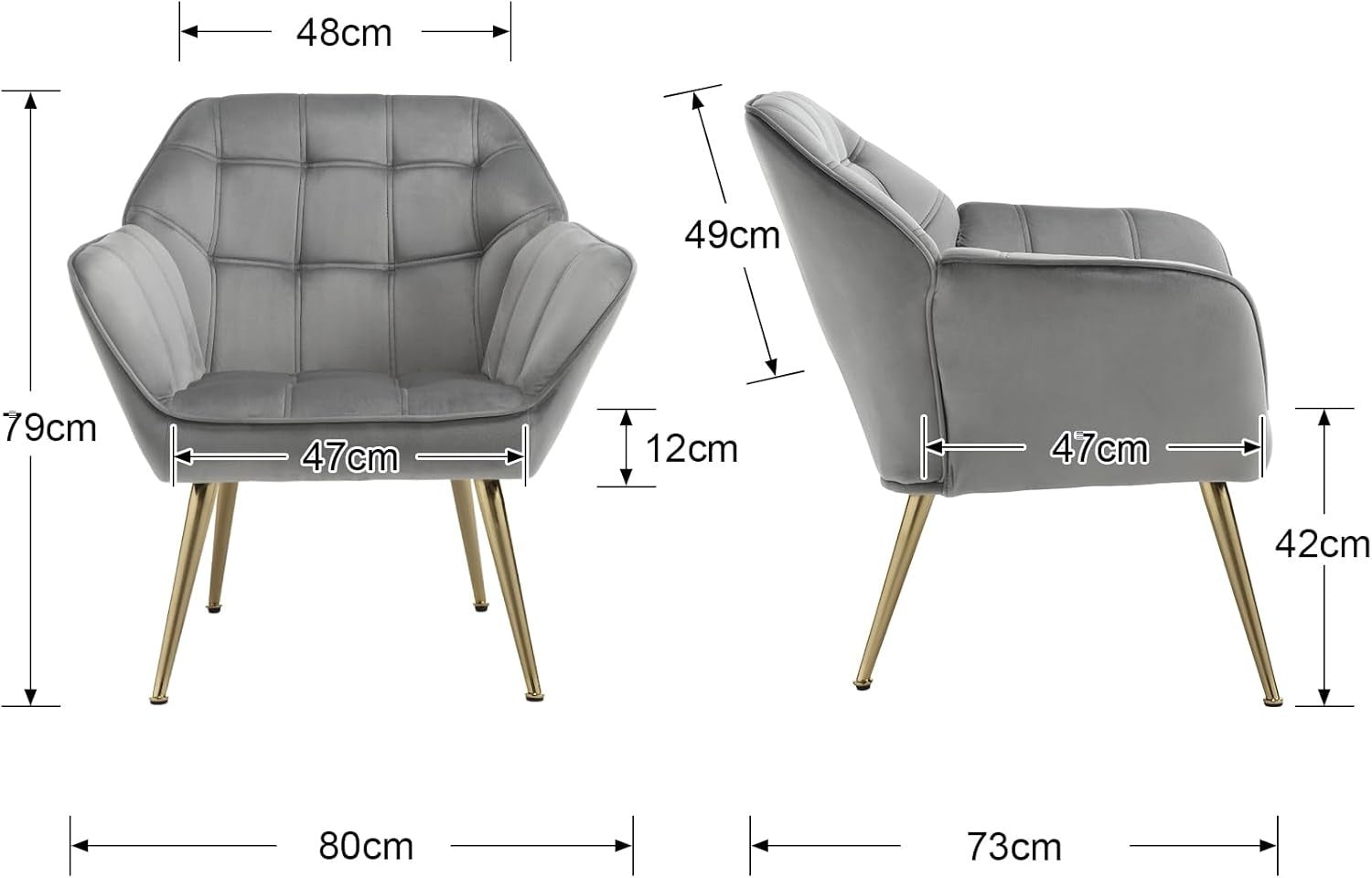 Velvet Tub Accent Chair Gold Legs Upholstered Armchair