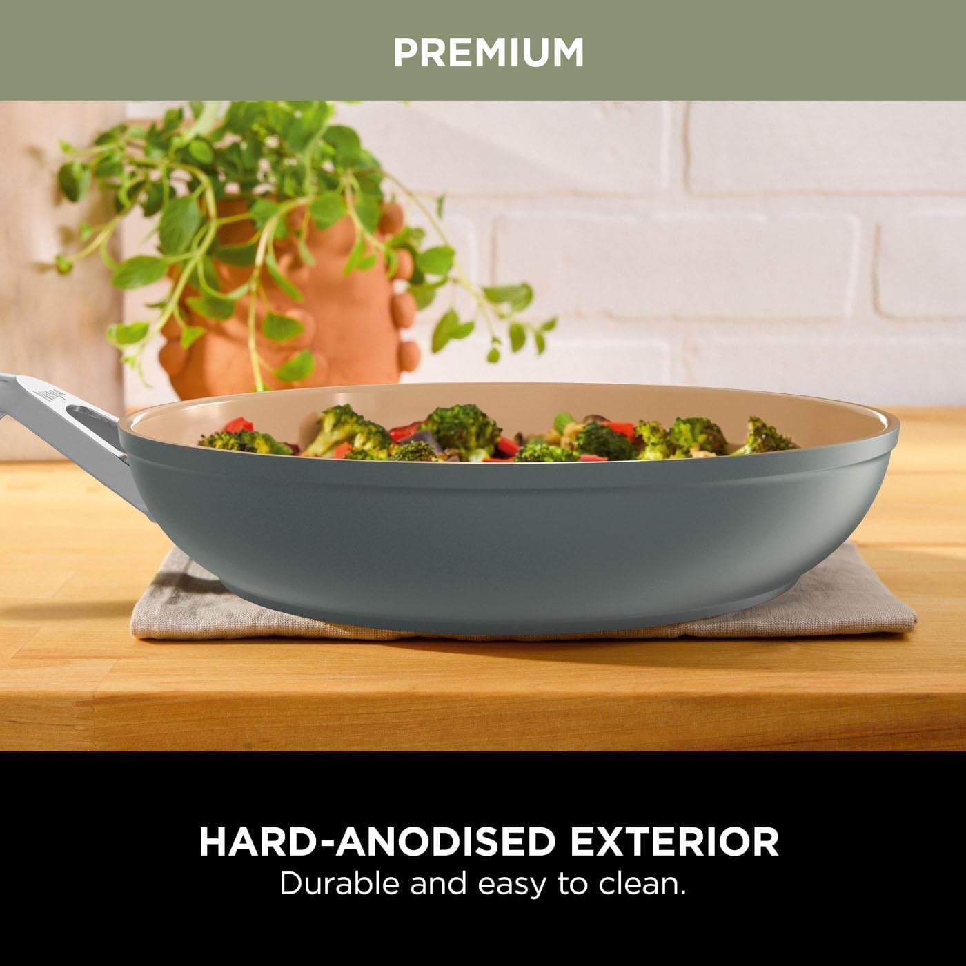28cm Terracota & Grey Ceramic Non-Stick Frying Pan – Induction & Oven Safe