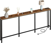 Slim Rustic Console Table with Power Outlet & USB Ports, 200x18x82cm