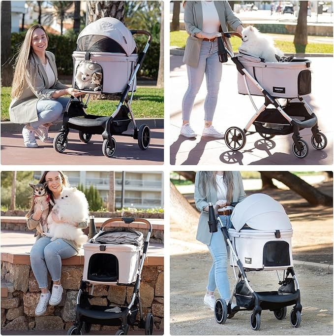 Luxury Dog Stroller Foldable Pet Pushchair Pram Medium Dogs 60lb Cup Holder