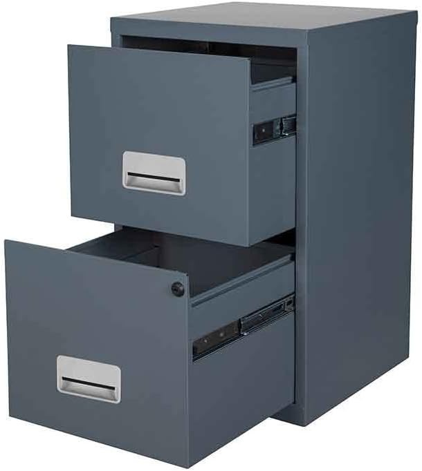 2 Drawer Metal Filing Cabinet Lockable A4 Letter Home Office Storage Black