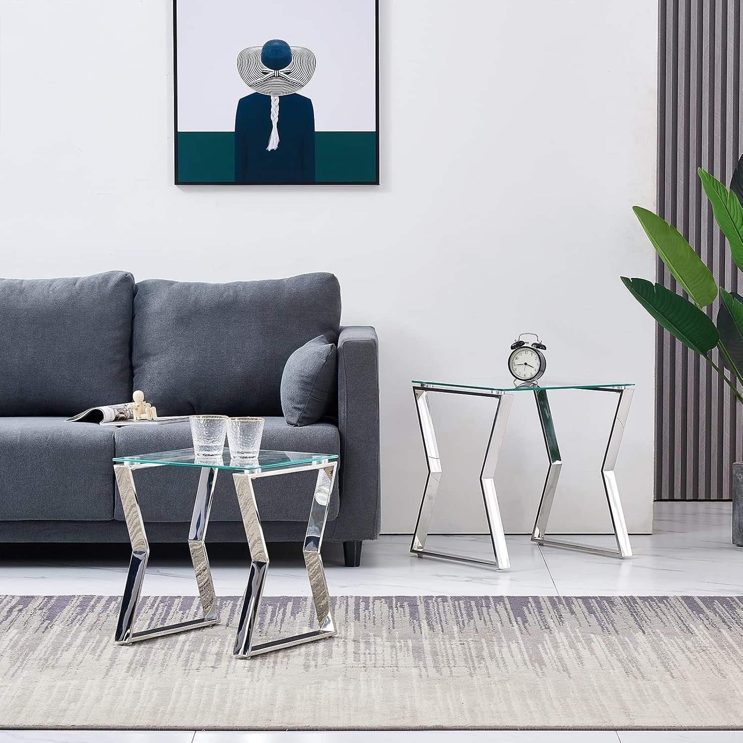 Space Saving Glass Nesting Coffee Table Set End Side Living Room Metal Frame