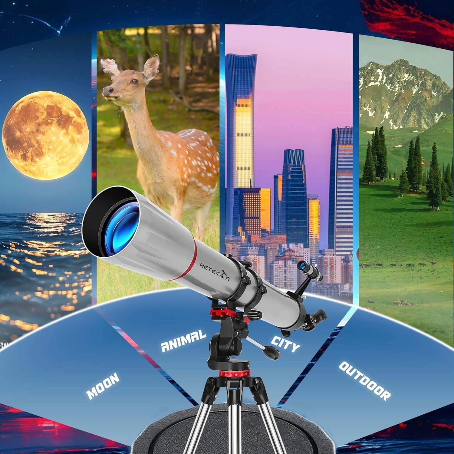 90mm Aperture 900mm Refractor Telescope for Kids & Adults - Grey