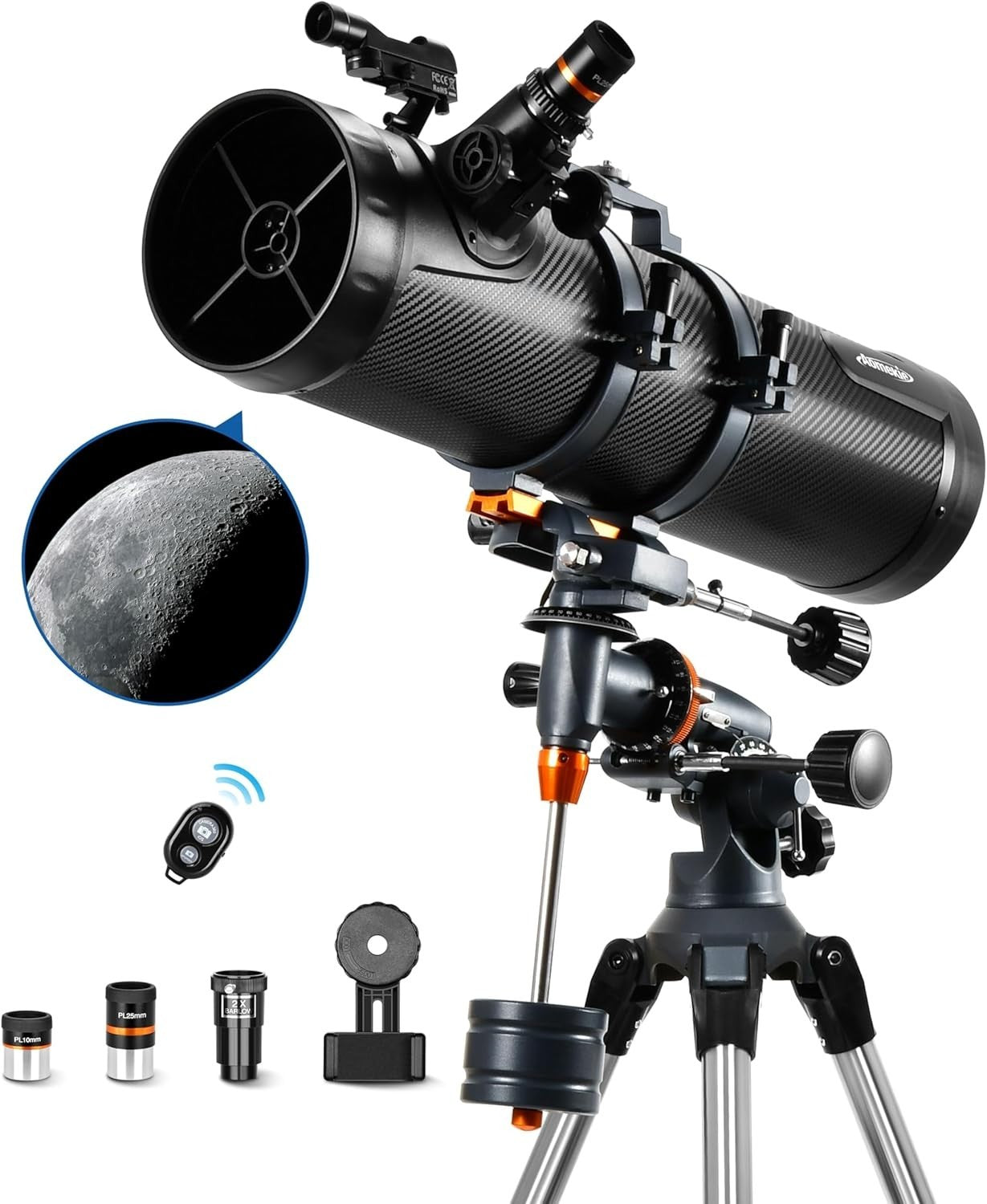 130mm Aperture 650mm Refractor Telescope for Adults & Beginners - Black