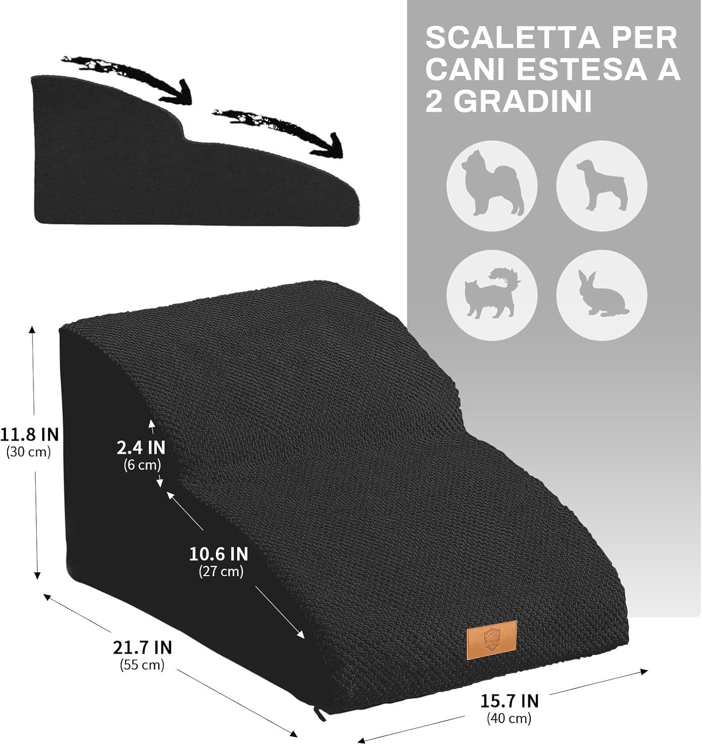 Black 2 Step Dog Ramp Stairs High Density Foam 55x40x30cm