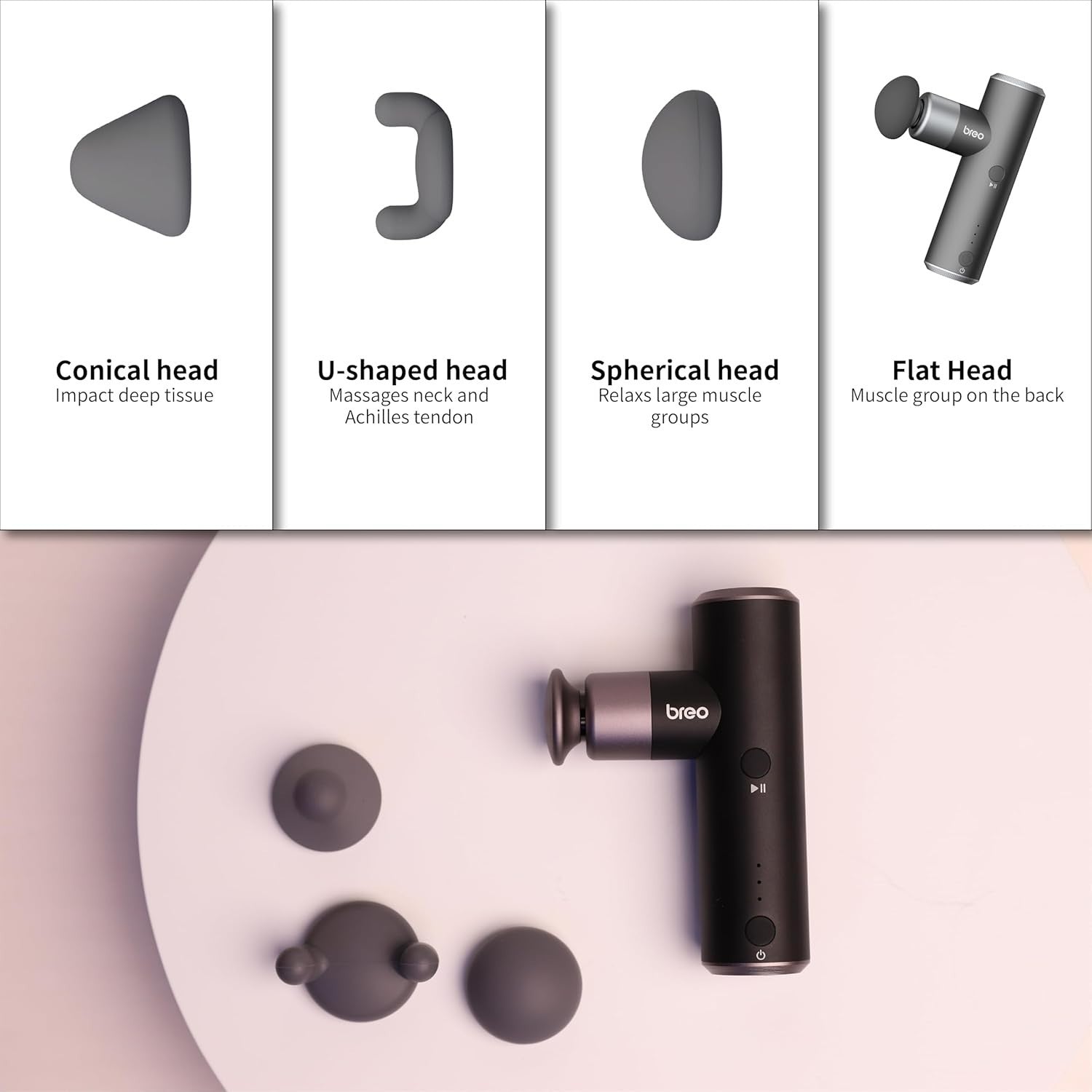 Ultra Quiet Mini Massage Gun Deep Tissue Muscle Recovery Lightweight 4 Heads