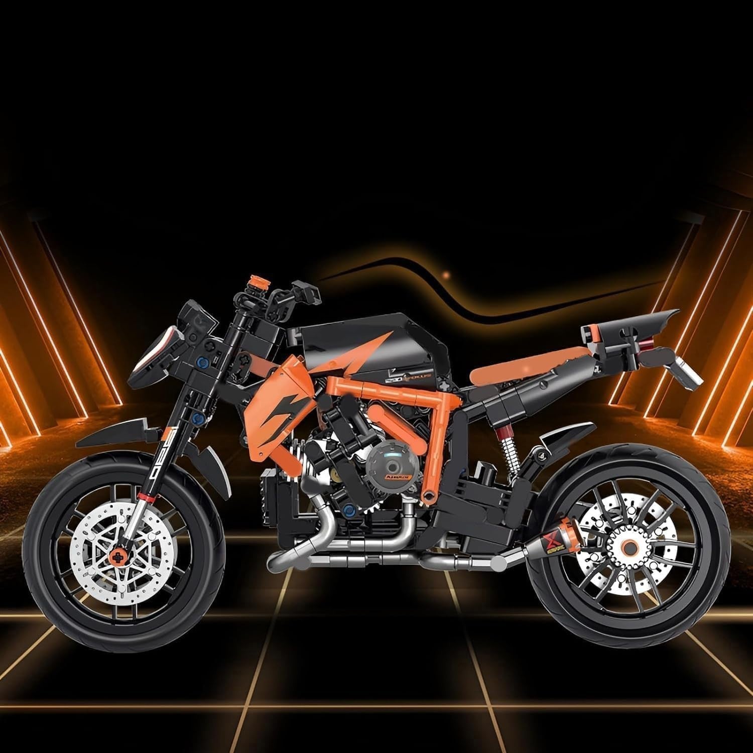 Motorcycle Building Kit 579 PCS, Realistic Orange Superbike Model