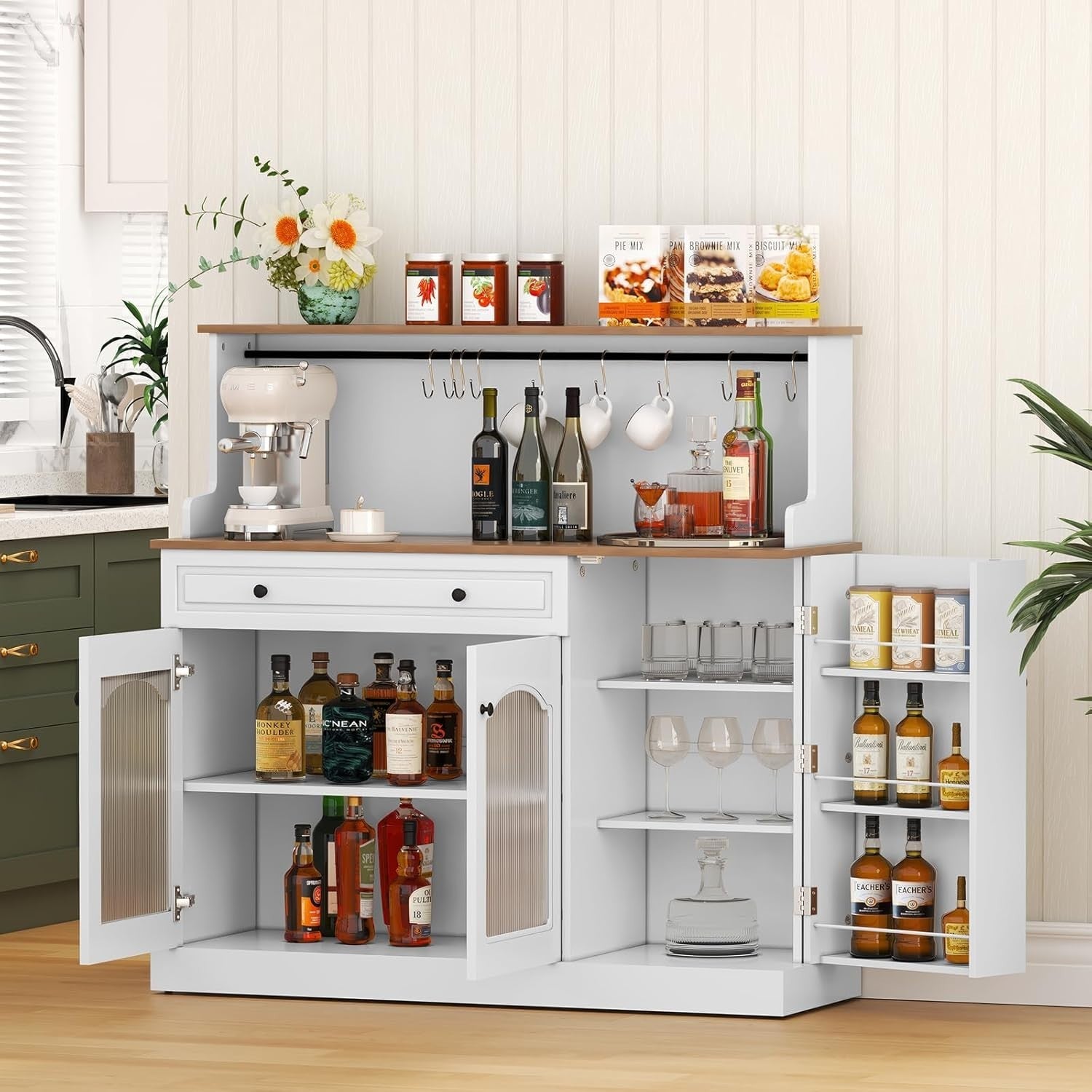 Kitchen Pantry Cupboard Microwave Cabinet Coffee Station White