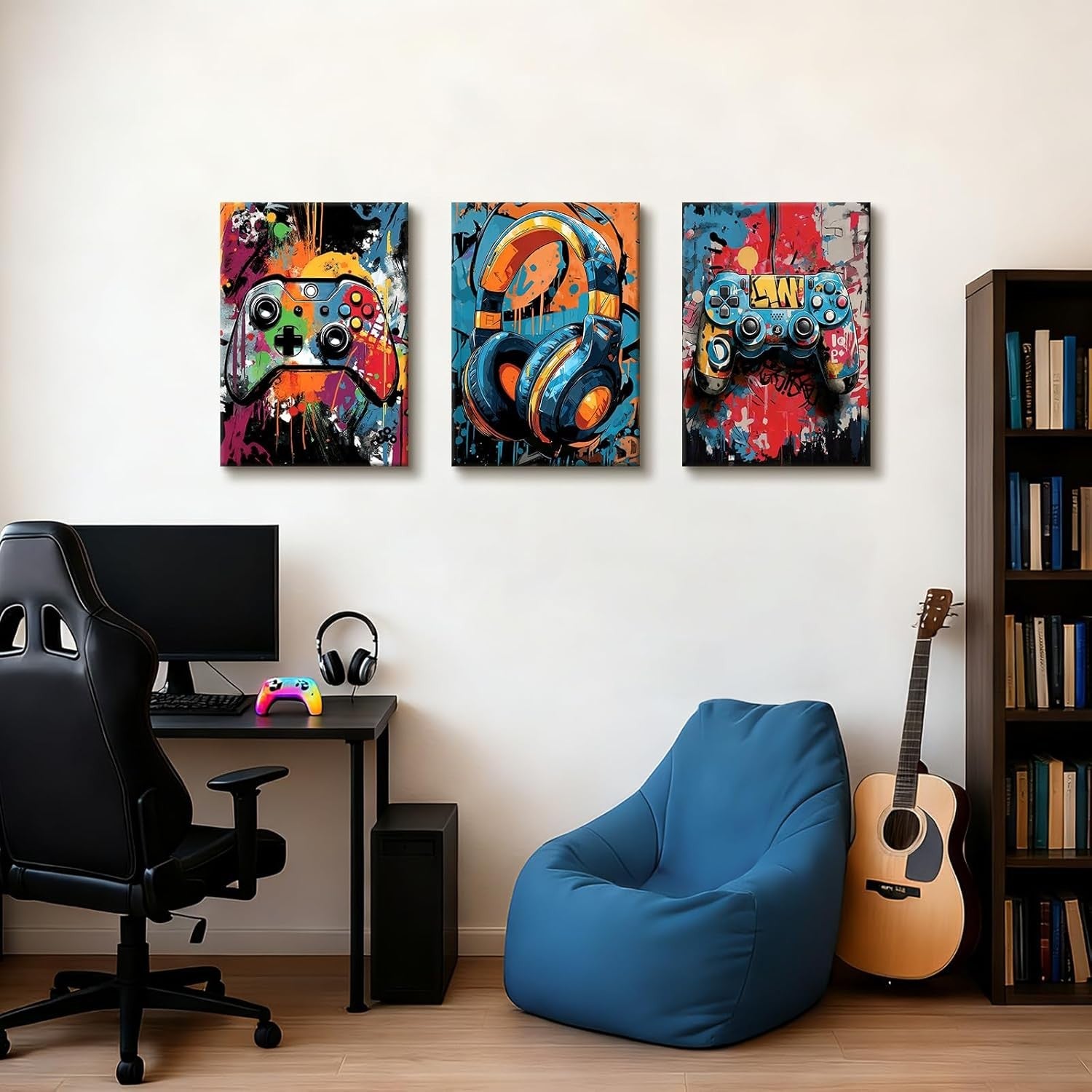 Set of 3 Gaming Graffiti Canvas Wall Art 40x60cm