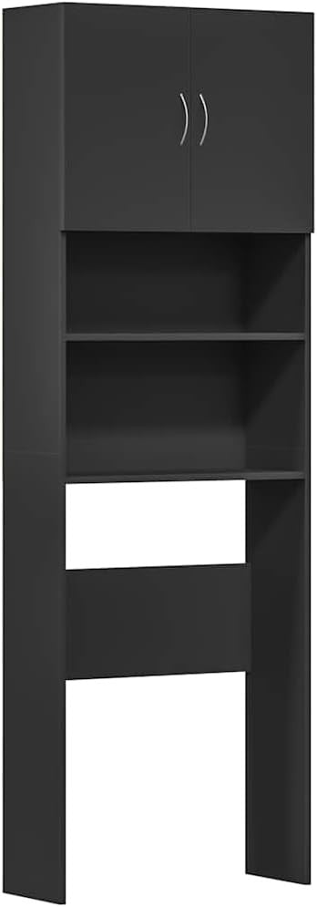 Tall Black Washing Machine Cabinet Over-Laundry Storage Unit with Doors & Shelve