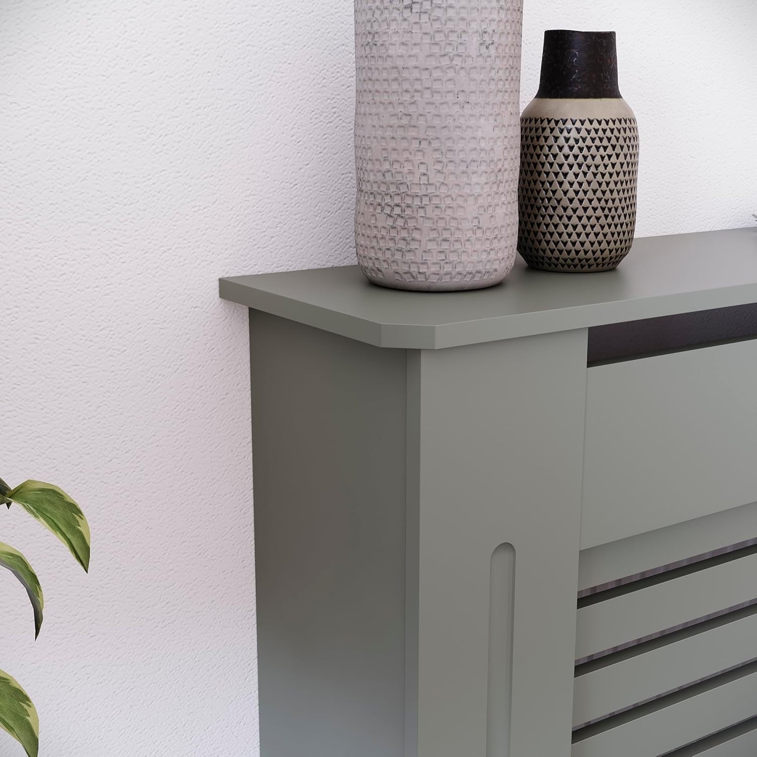 Small Olive Grey Radiator Cover MDF Cabinet Modern Design 82x78x19cm
