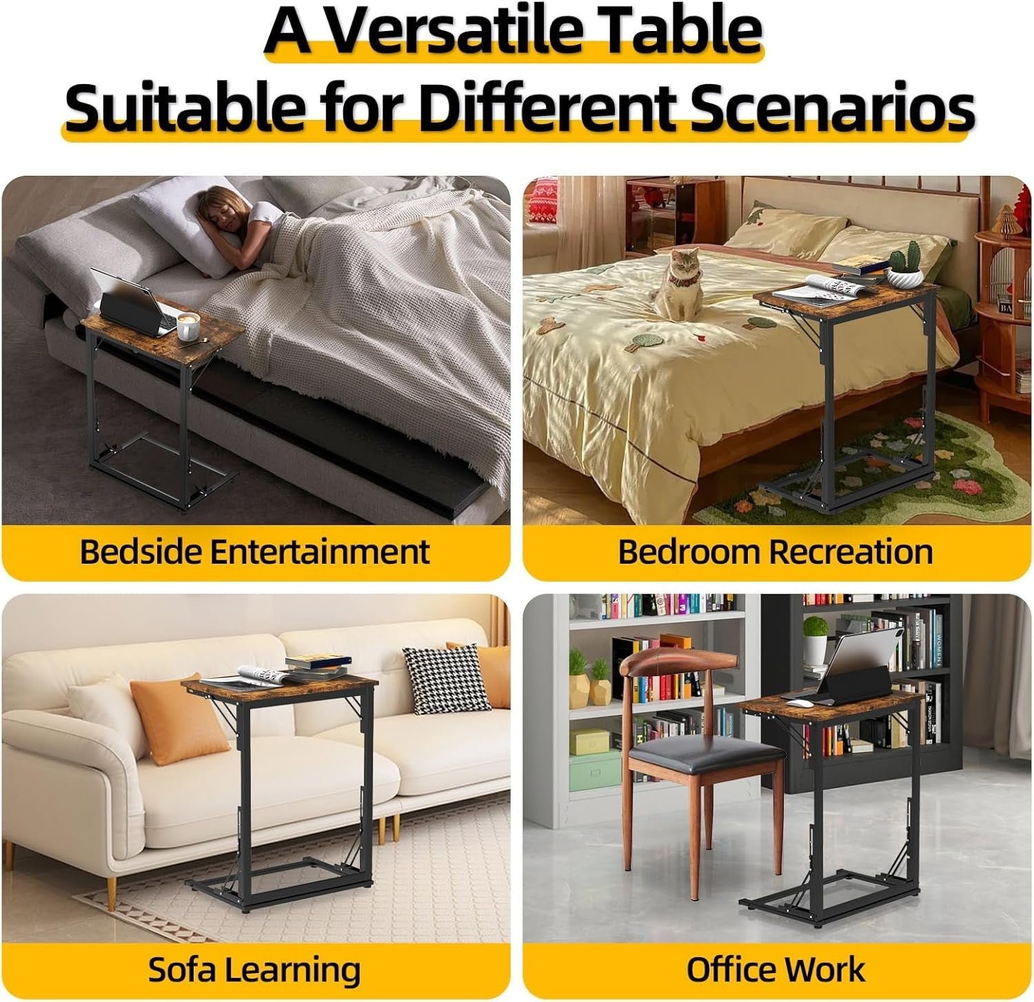 Foldable C Shaped Side Table Sofa Laptop Desk Bed Tray Small Space