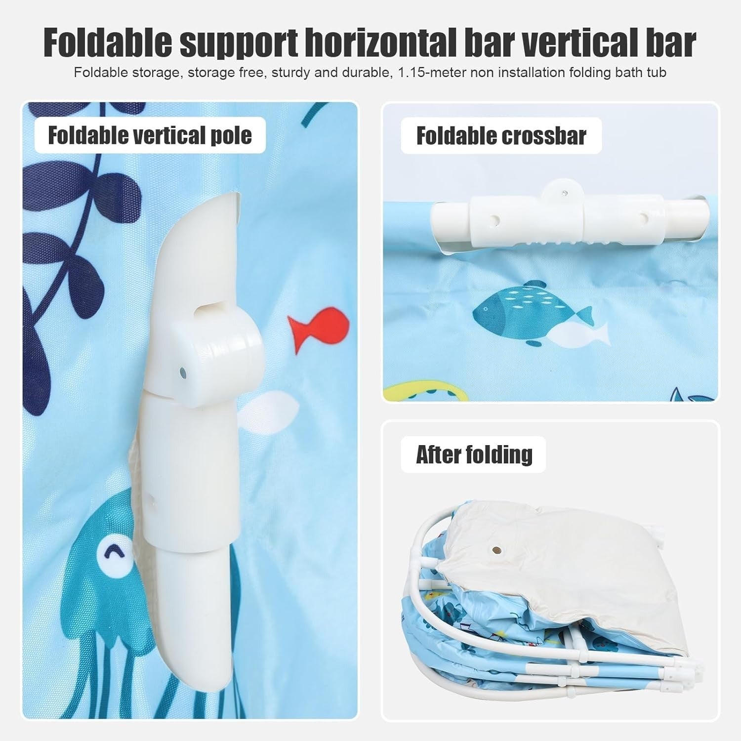 Portable Foldable Adult Bathtub 45" Blue | Family SPA Soaking Tub Plastic Frame