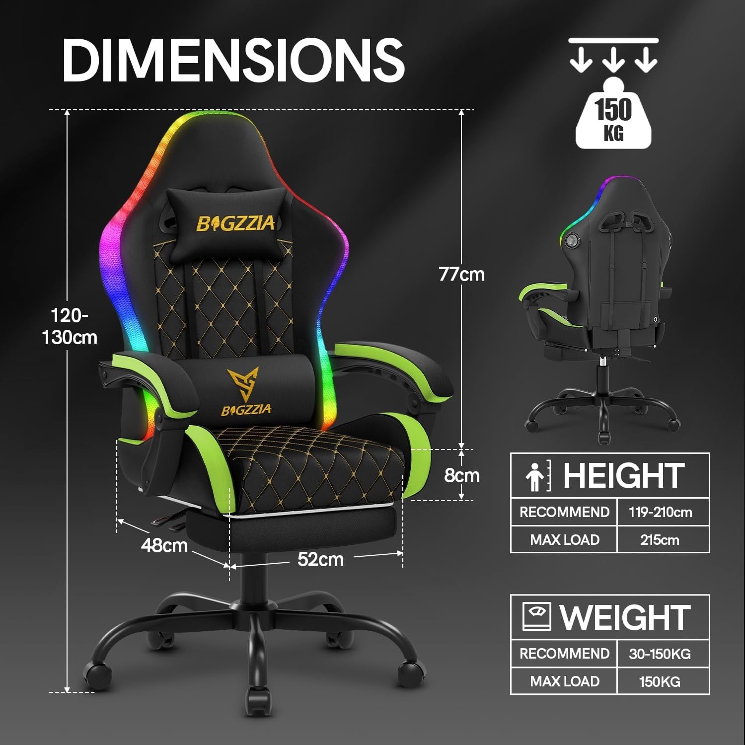Gaming Chair Bluetooth Speakers LED Lights Recliner Footrest