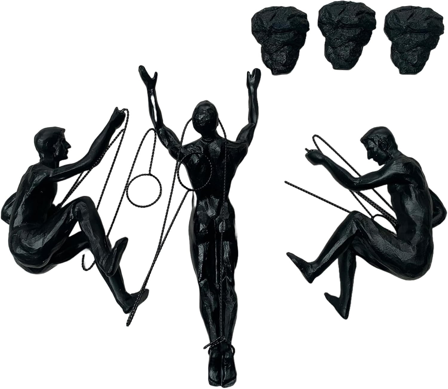 Black Climbing Man Wall Art Set 3 Abseiling Sculptures