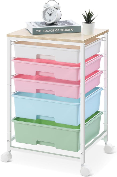 5 Drawer Rolling Storage Trolley Cart with Wheels Utility Organizer Multicolor