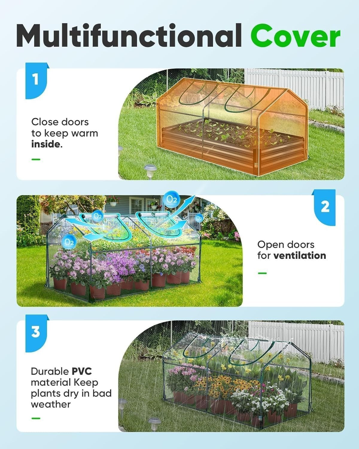 Mini Greenhouse 180x91x91cm Clear PVC Cover Steel Frame Portable Garden