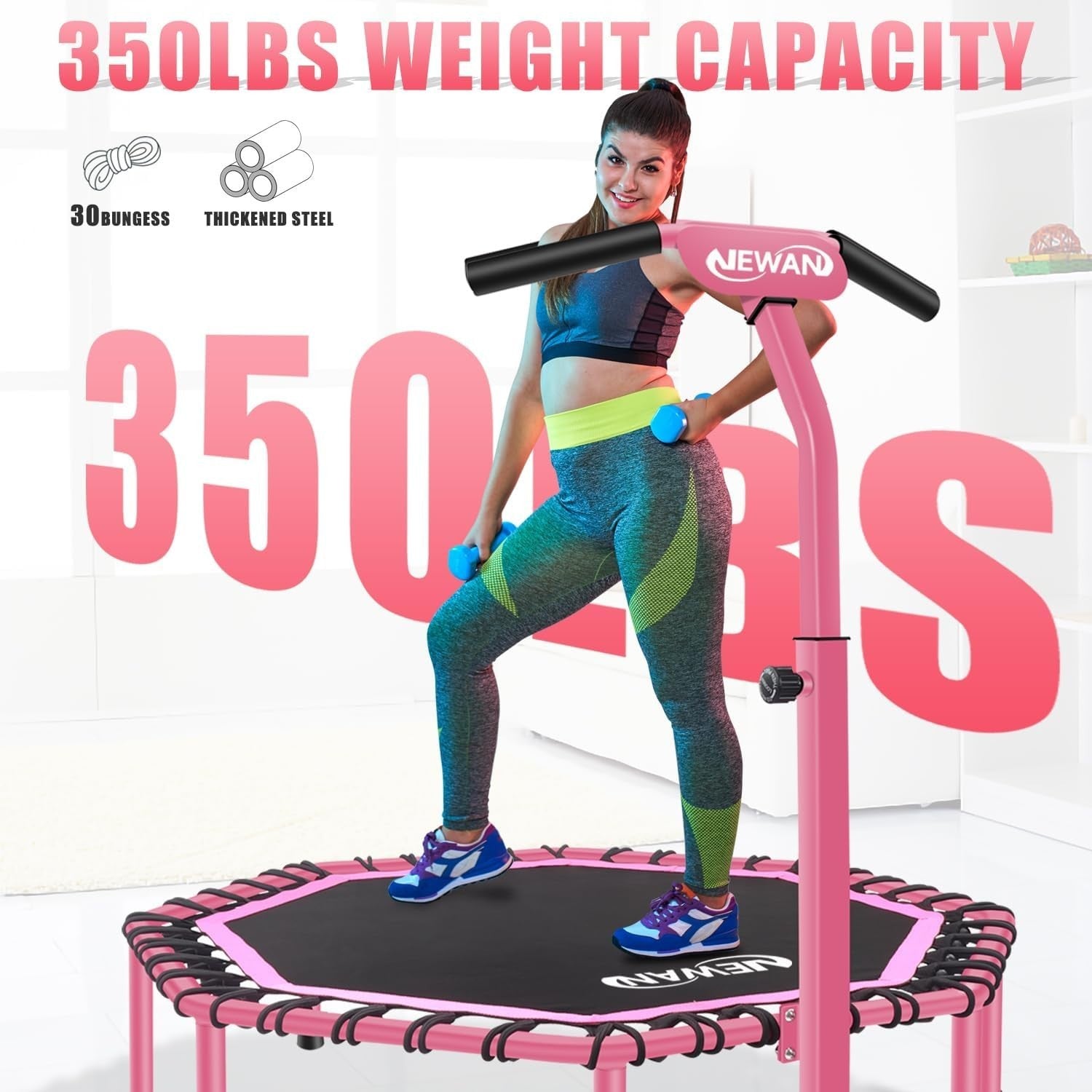 48in Pro Silent Rebounder Trampoline Adjustable Handle Indoor Fitness