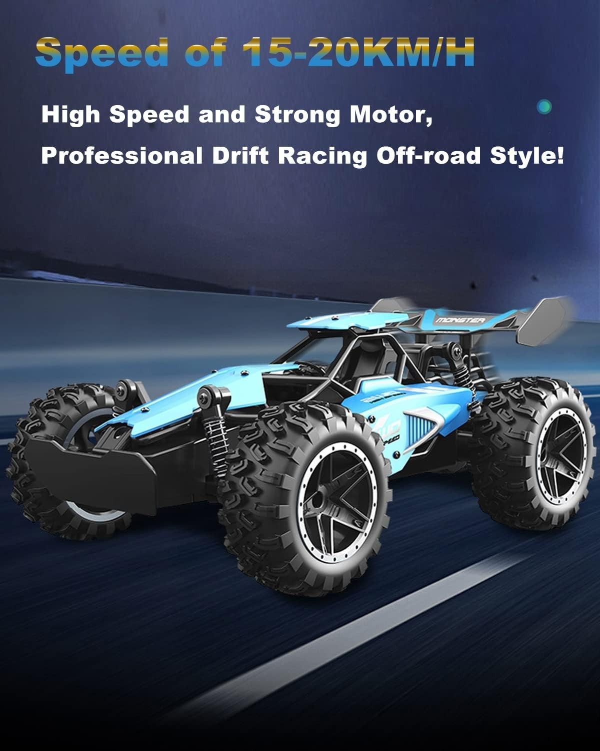 RC Off-Road Car 2.4GHz 2WD Buggy 15KM/H Fast Remote Control Toy with 2 Batteries