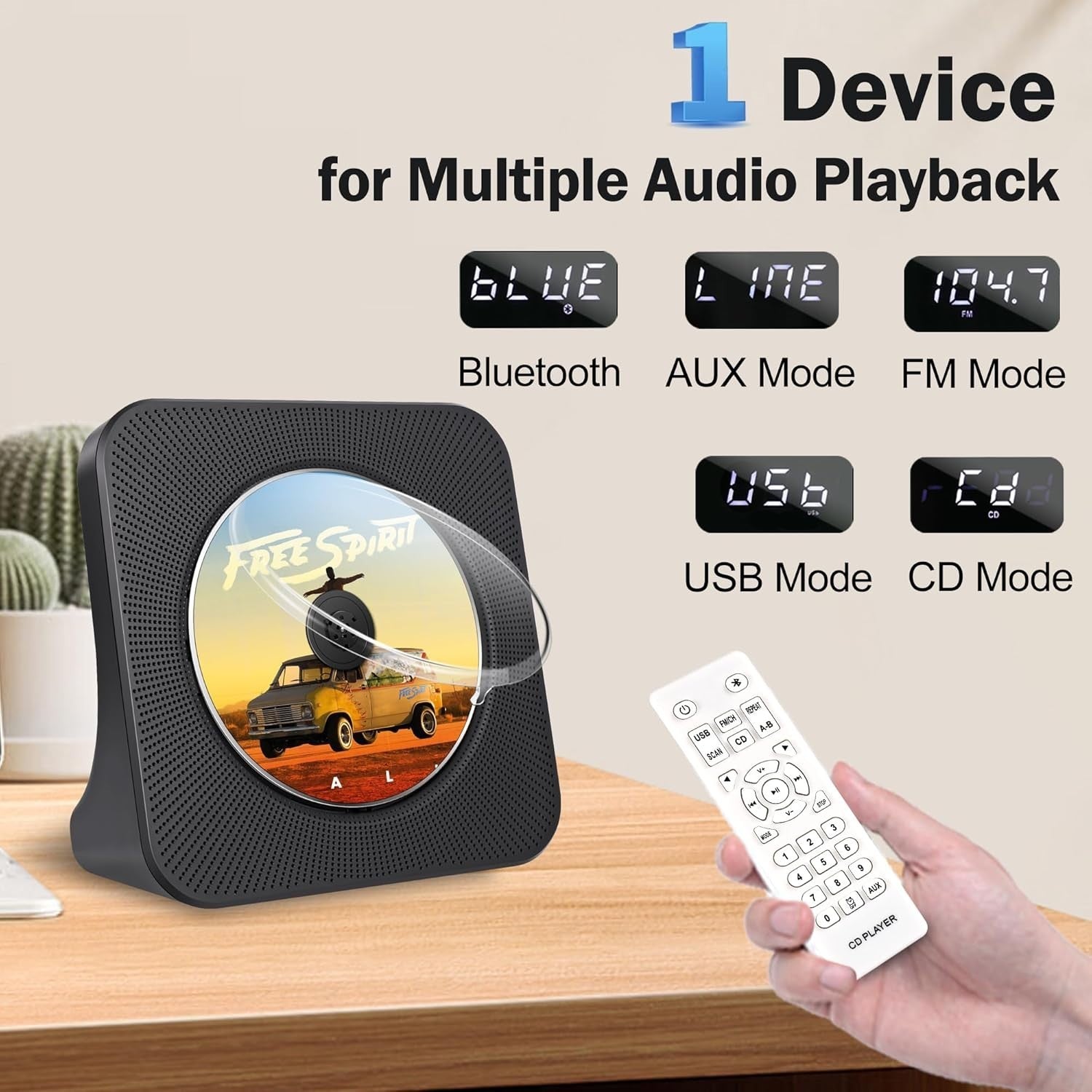 Portable Bluetooth CD Player FM Radio USB AUX Rechargeable 4000mAh