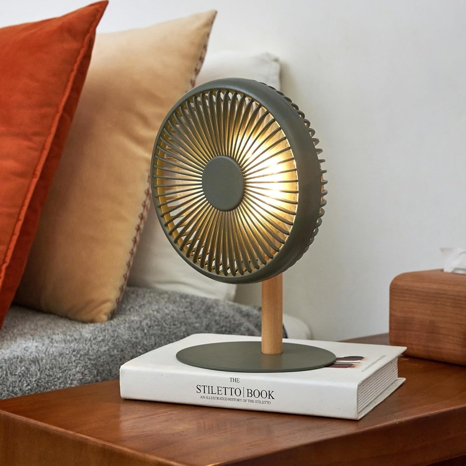 Portable Desk Fan 2-in-1 Rechargeable USB Remote Control Quiet Cooling LED Navy