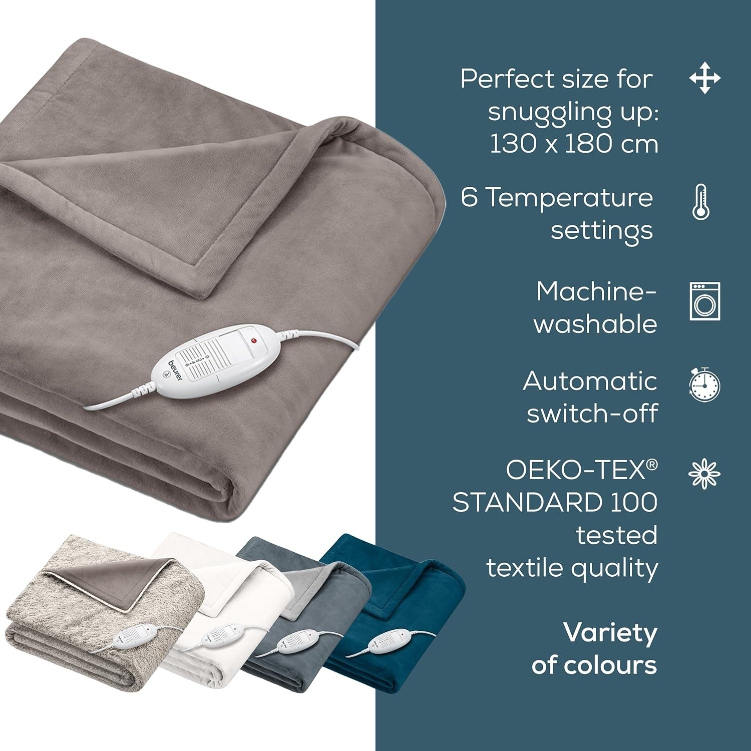 Electric Heated Throw Blanket 180x130cm Auto Shut Off Washable Soft Fleece