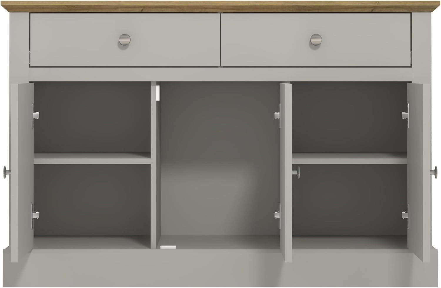 Grey Sideboard Cabinet with Drawers & Doors, Oak Top, Storage Unit
