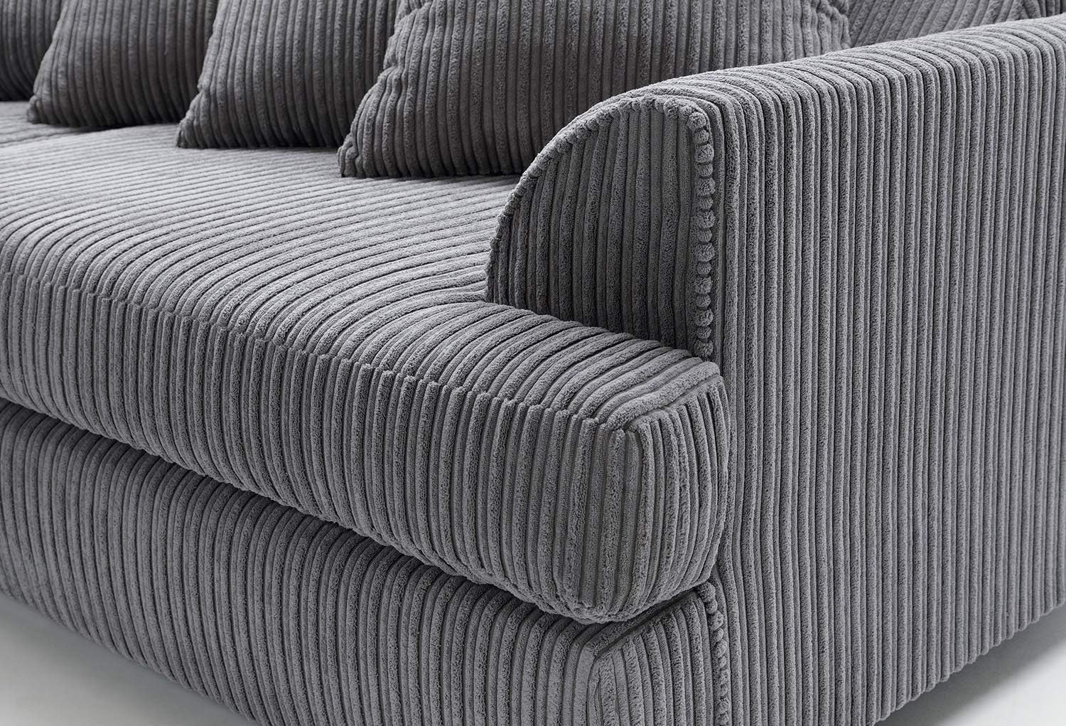 Modern 5-Seater Jumbo Cord Modular Corner Sofa Grey L-Shaped Couch