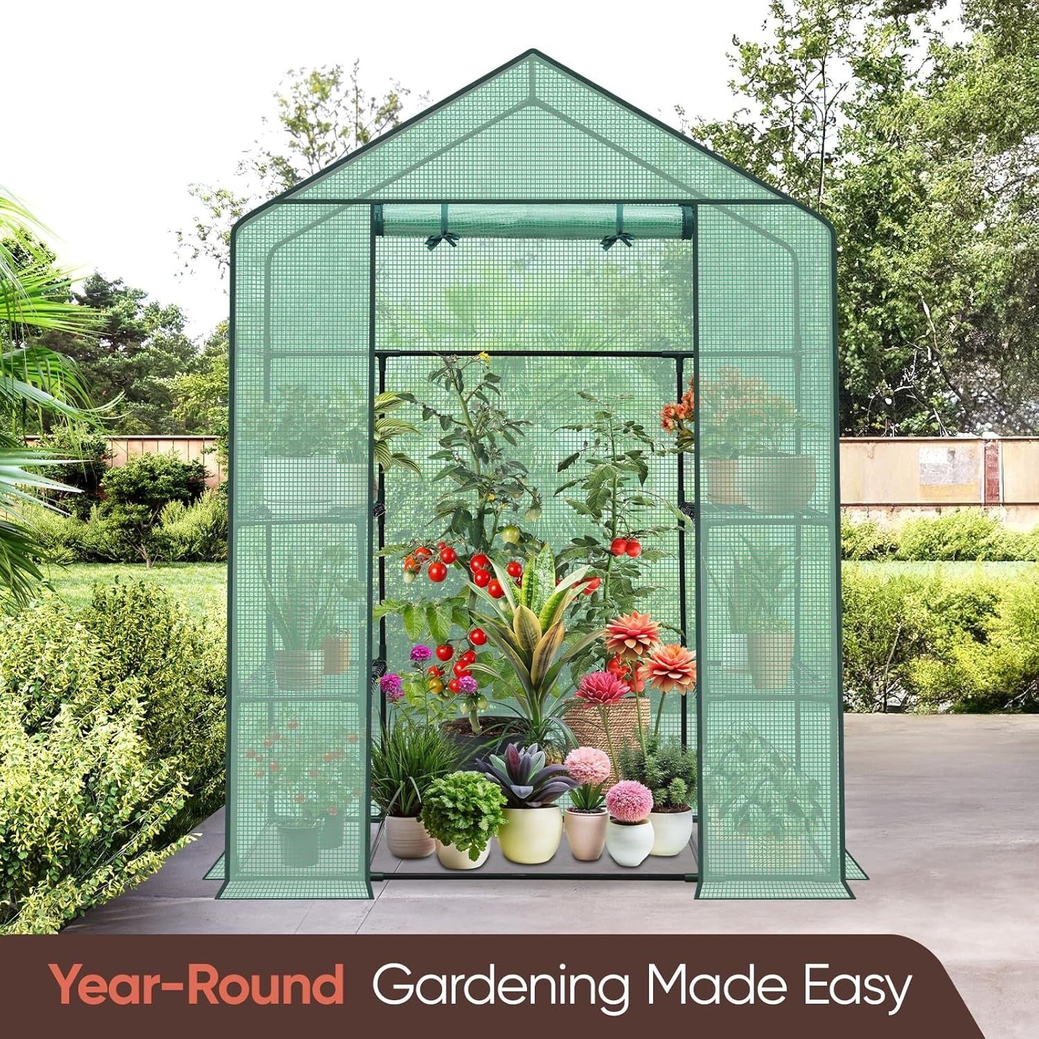 Walk-In Greenhouse with Shelves | Waterproof PE Cover | Heavy Aluminium Frame