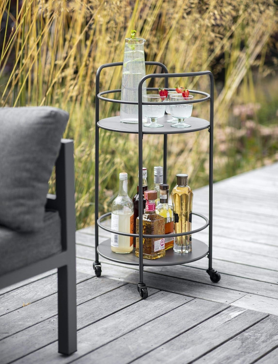 Round Drinks Trolley Metal Serving Cart Rolling Bar Cart Indoor