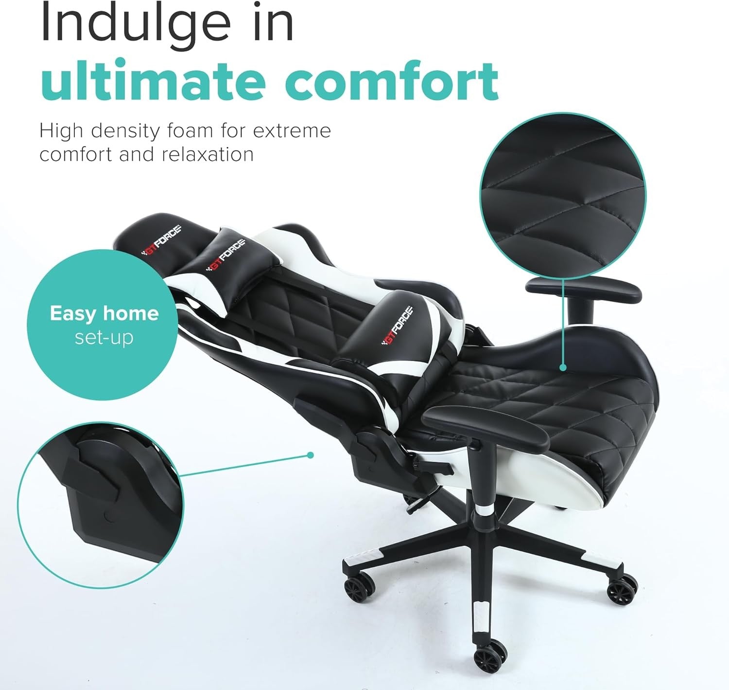 Recliner Office Gaming Chair Faux Leather Swivel High Back White