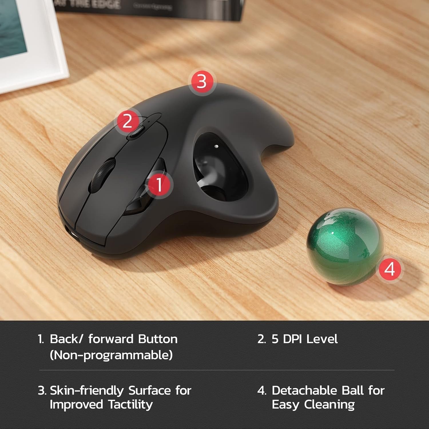 Wireless Trackball Mouse Ergonomic Rechargeable Bluetooth USB 3 Device