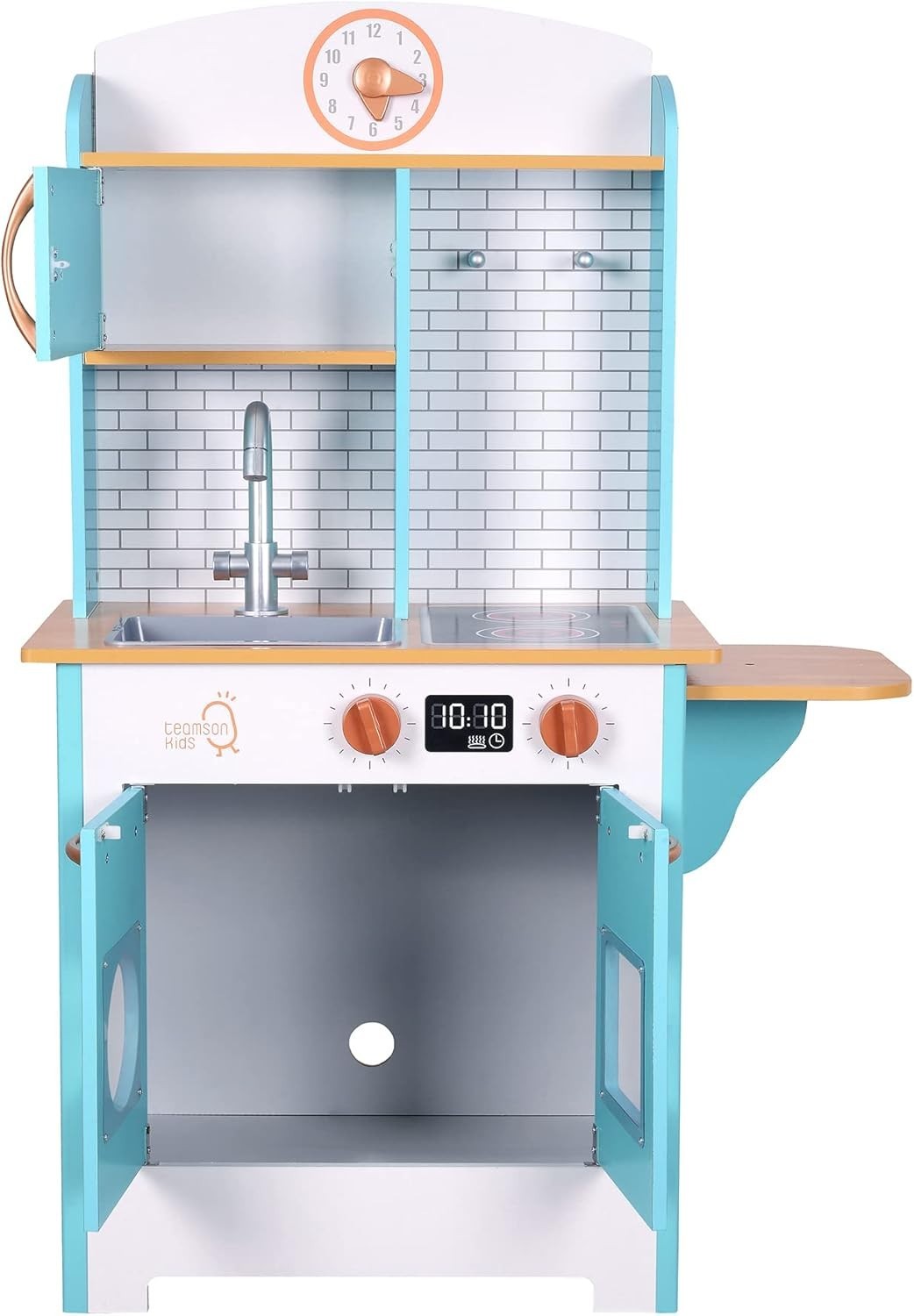Retro Wooden Kids Play Kitchen Blue Pretend Cooking Toy Set