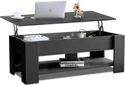 Lift Top Coffee Table with Hidden Storage & Shelf Grey Marble 120x60cm