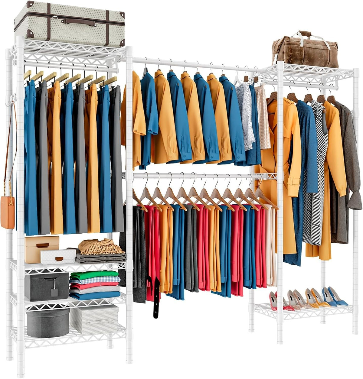 Expandable Heavy Duty Clothes Rail with Shelves – White 180cm