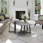 Luxury Nesting Coffee Table Marble Look Sintered Stone Black Metal Grey 80x80cm