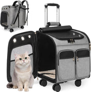 Cat Carrier with Wheels 3-in-1 Backpack Trolley Travel Bag Grey