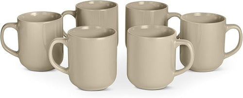 6pc Stoneware Coffee Mugs Set 473ml Microwave Dishwasher Safe Grey