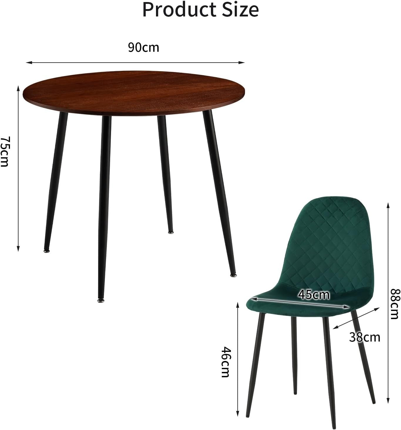 Modern 4-Seater Round Dining Table Set Velvet Chairs Kitchen Living Room