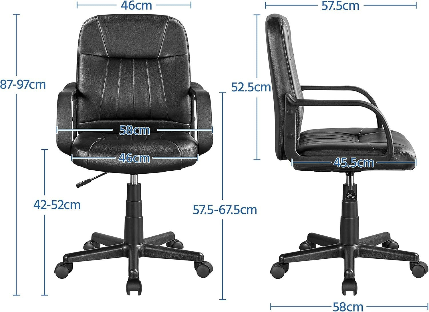 Ergonomic Black Faux Leather Office Desk Chair Adjustable Swivel Armrest NEW