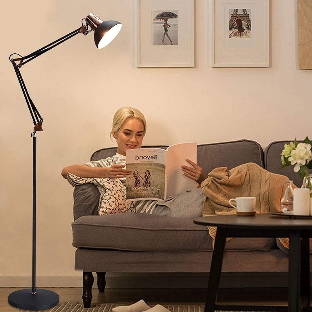 Adjustable LED Reading Floor Lamp E27 Black Copper Standing Light