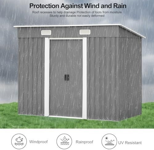 8x4FT Metal Garden Shed Lockable Tool Storage House Grey