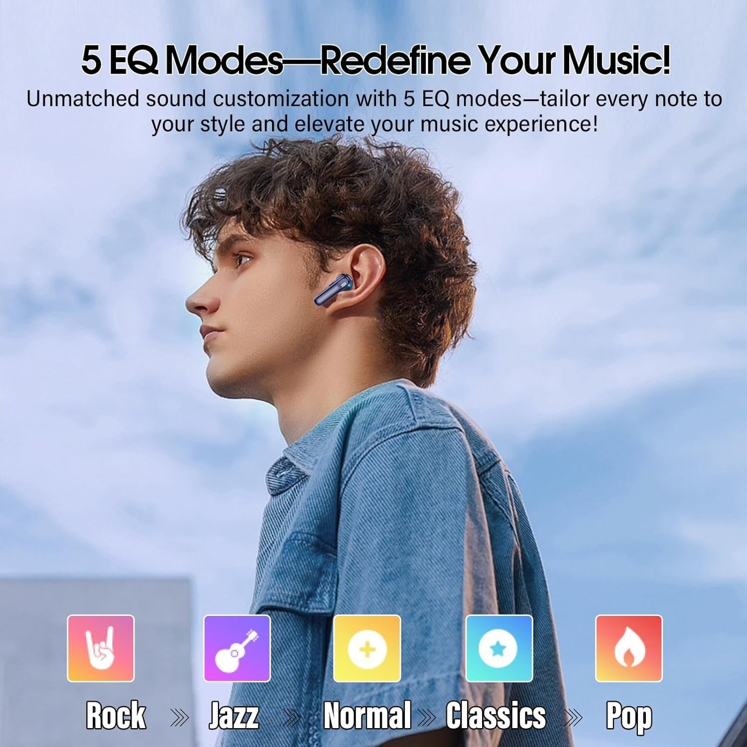 Bluetooth 5.4 ANC Earbuds Touch Screen Noise Cancel 40H IP7 Waterproof Blue