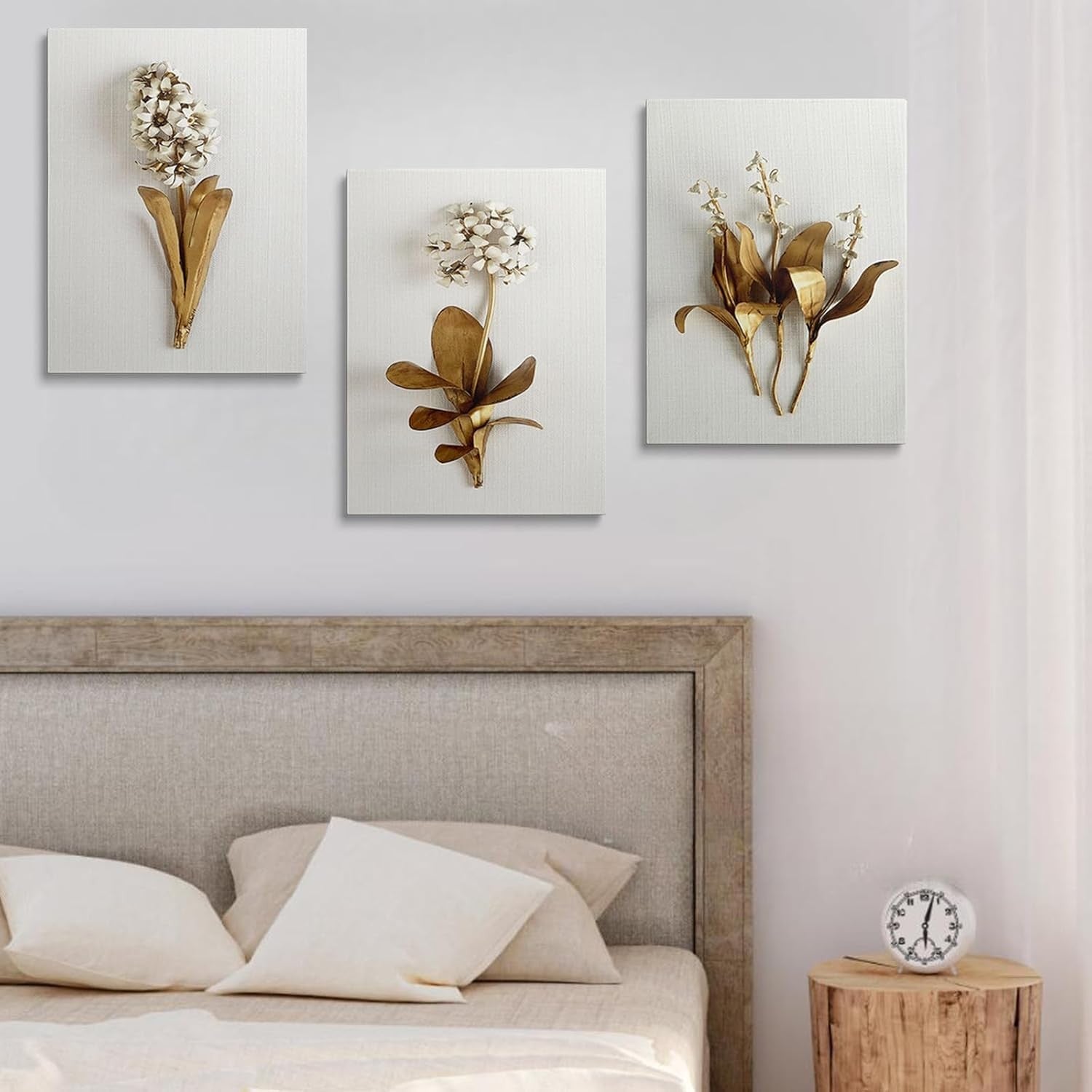 Framed Autumn Floral Canvas Wall Art Set of 3 16x12 Neutral Decor